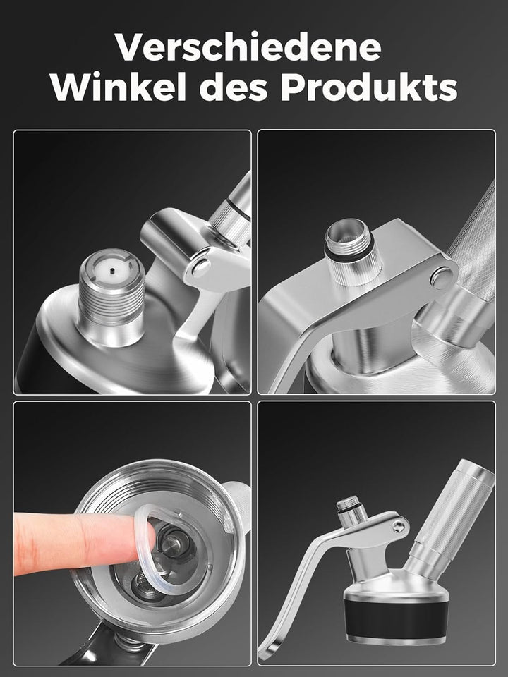 Edelstahl Ersatzteil Kopf für Sahnezubereiter, Sahnesäulenaufsatz mit Dekoriereinsatz, Deckel und La