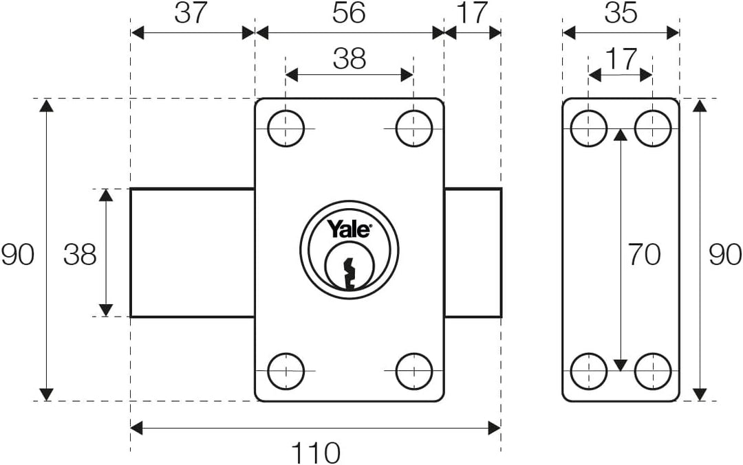 Yale YV25DE-45/SC türschloss, golden Brown, 45mm Ø23mm