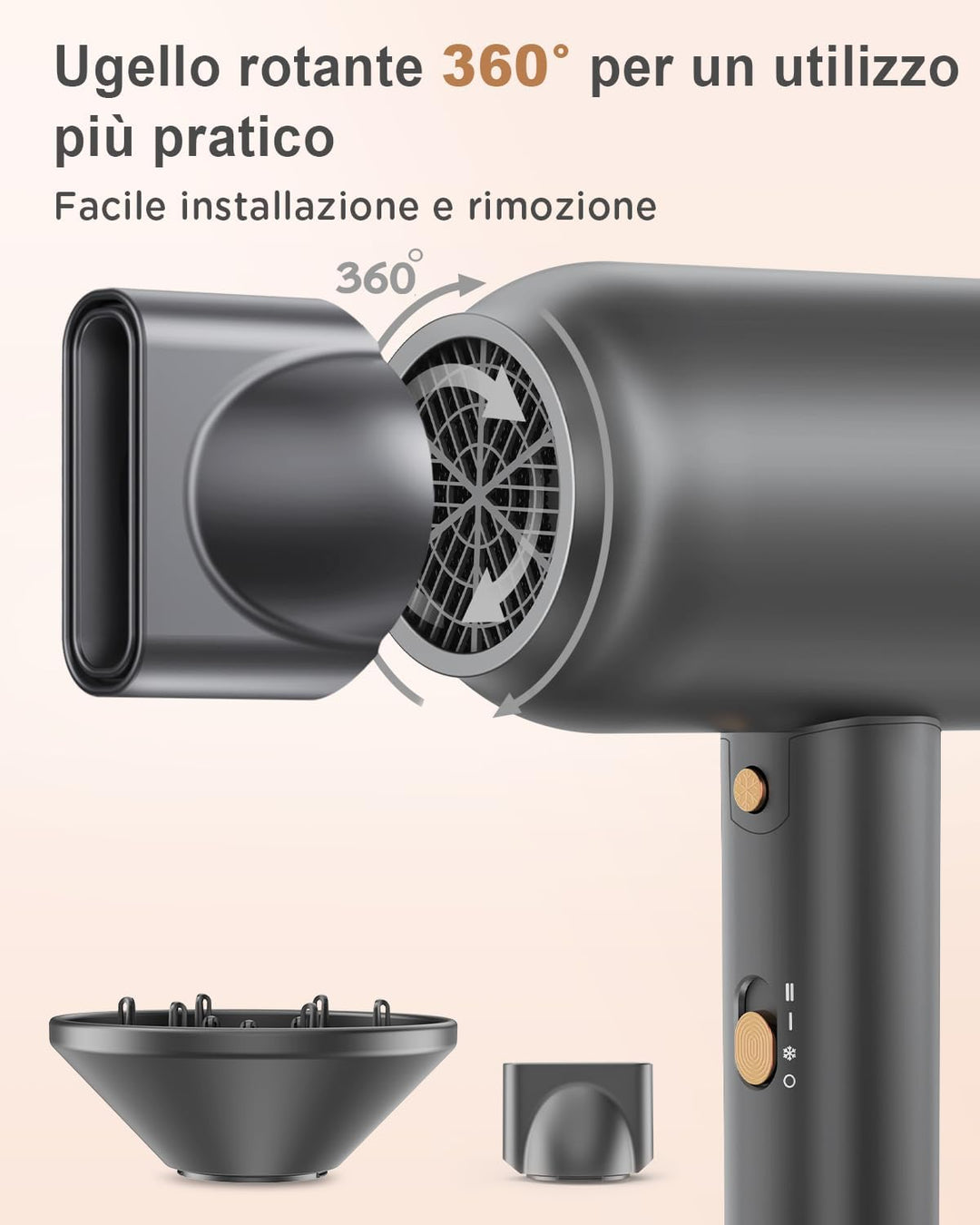 Ionen Föhn mit Diffusor-1800W Schnelltrocknen Fön mit Kalt/Heisstaste, Thermostatischer Diffusor Föh
