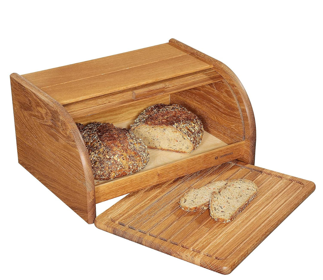 Zassenhaus Brotkasten Country, Brotkorb mit Rolldeckel und Schneidbrett, Eiche 40 x 30 x 20 cm Zasse