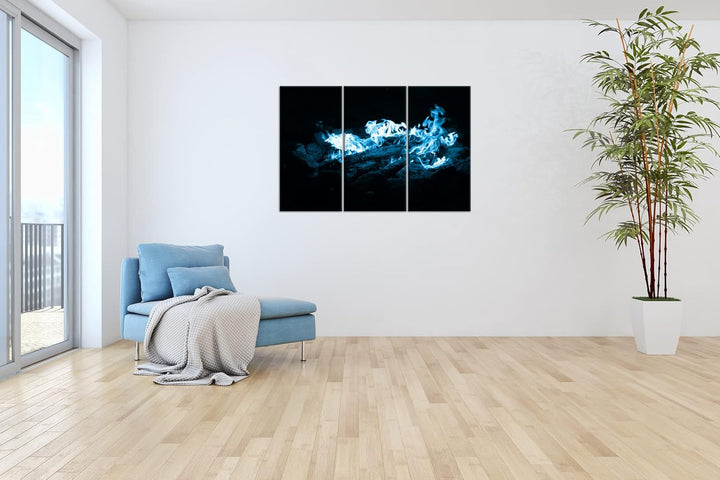 deyoli Dark heisses Lagerfeuer bei Nacht Format 120x80 3Teilig Effekt: Monocrome Blau als Leinwandbi