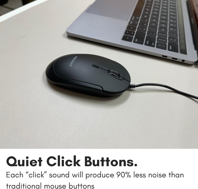 Macally Kabelgebundene USB-C-Maus für Mac und PC, schlank, leise und zuverlässig, 3 Tasten, Scrollra