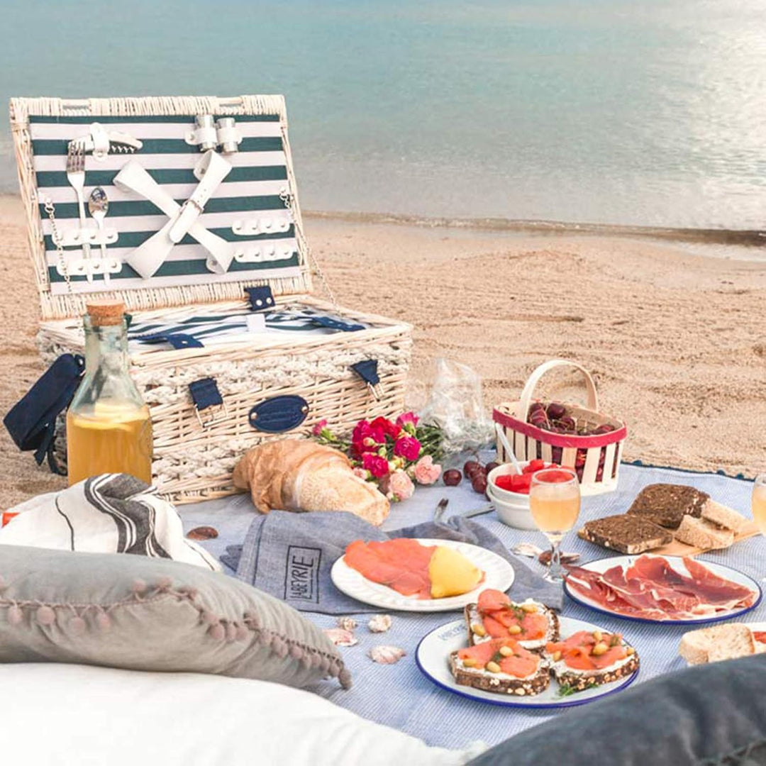 Les Jardins de la Comtesse - Picknickkorb Marine - Komplett/2 Personen - Kühlfach - Keramikteller un