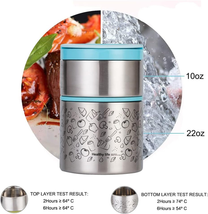 Lille Home Vakuum Isoliertes stapelbares Edelstahl Thermal Mittagessen/Snackbox, 2-stufige Bento/Leb