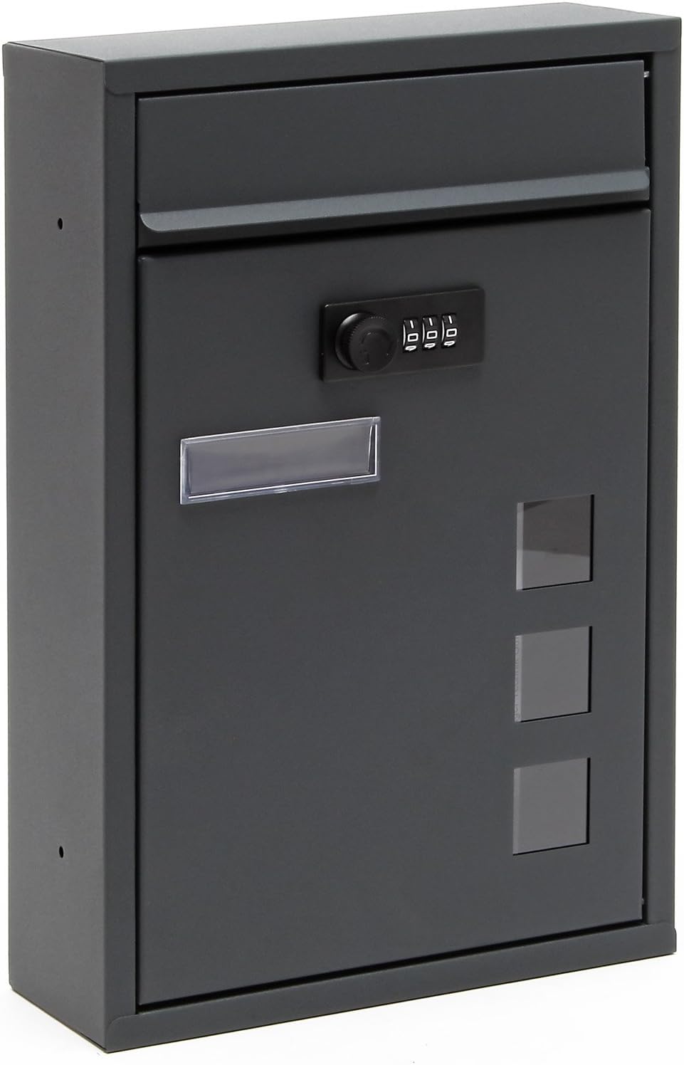 Wiltec Briefkasten anthrazit 215x320x90mm Briefkasten mit Zahlenschloss, Namensschild und Sichtfenst