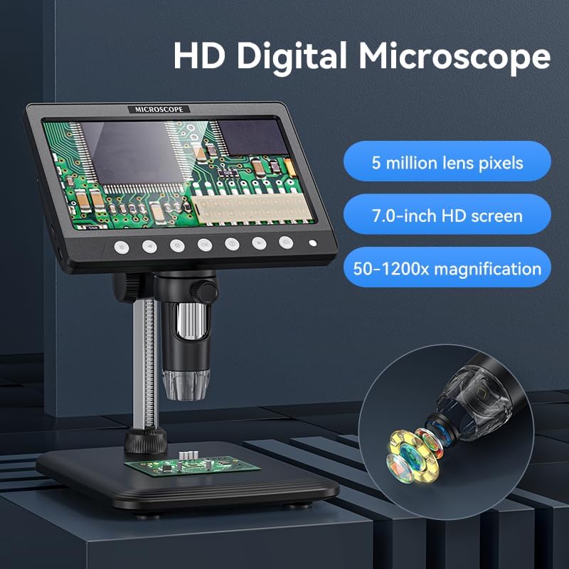 Ashfly LCD Digital Mikroskop für Münzen, 7 Zoll 1080P USB Mikroskop, 50X-500X Auflösung, Microscope