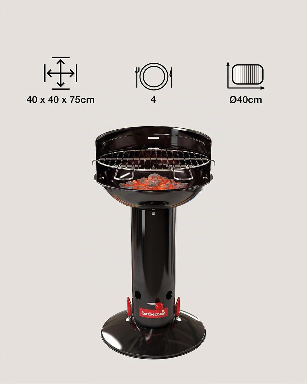 Barbecook Loewy 40 mini grill Holzkohlegrill BBQ mit Windschutz, Grillen für 4 Personen, schwarz, 40