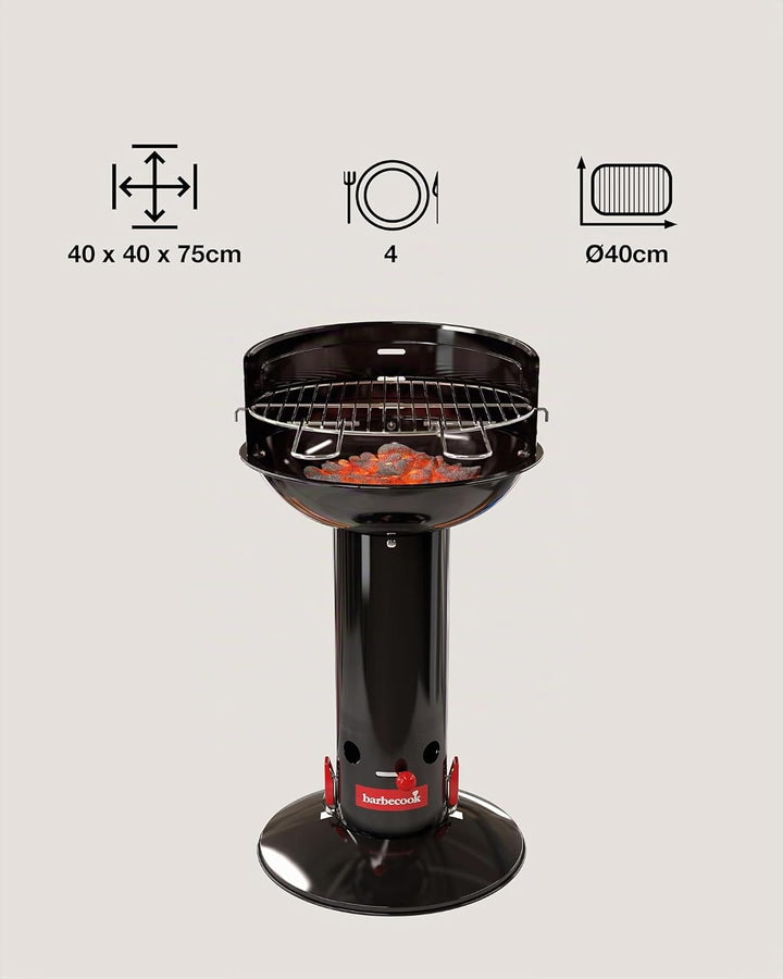 Barbecook Loewy 40 mini grill Holzkohlegrill BBQ mit Windschutz, Grillen für 4 Personen, schwarz, 40