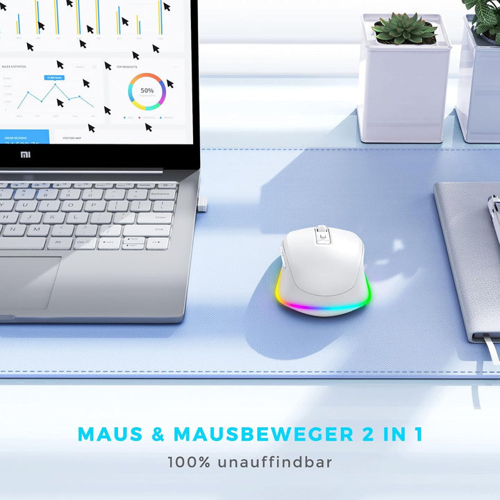 seenda Kabellose Maus LED, Wiederaufladbar Maus Kabellos mit Maus Jiggler, Leise 2.4G USB Funkmaus f