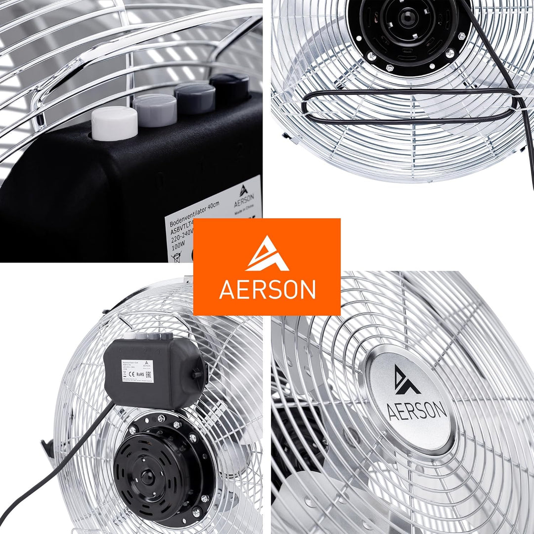 TRESKO AERSON Bodenventilator 60cm | Windmaschine mit 3-Leistungsstufen 200W | Standventilator Venti