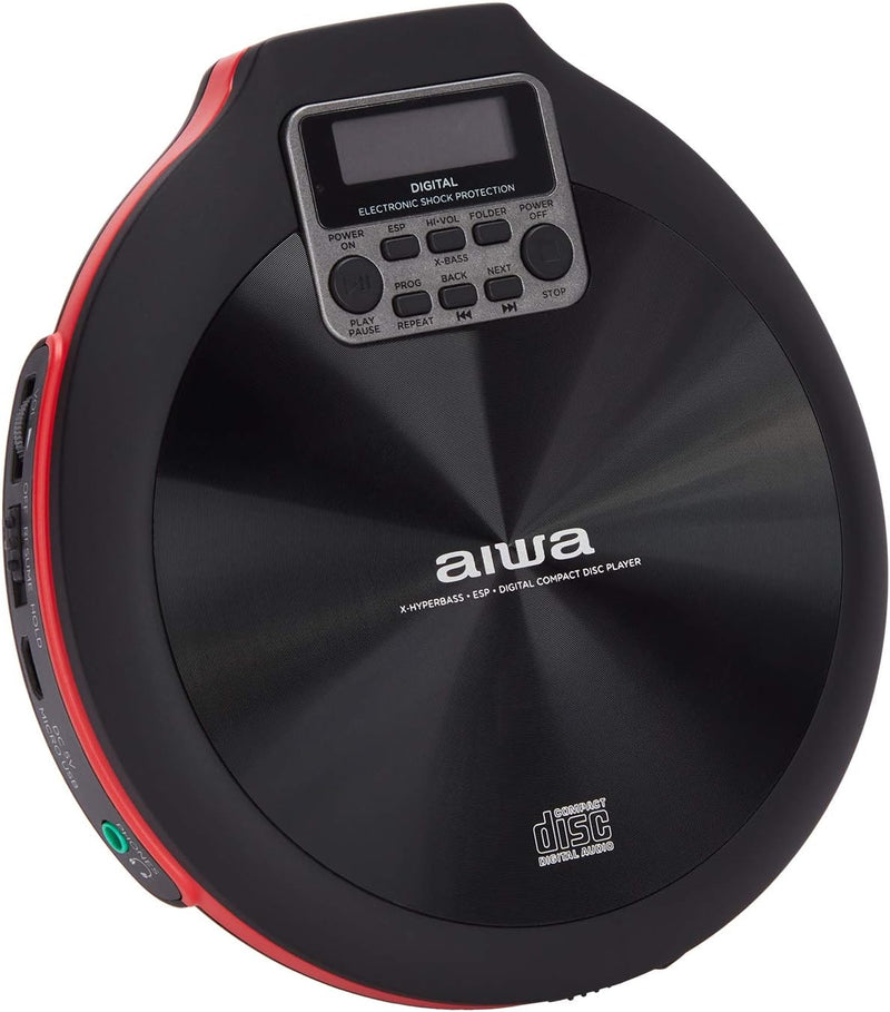 CD-Player AIWA PCD-810RD Rot/Schwarz & Hama CD-Player-Tasche für Discman und 3 CDs (mit Kabelausgang
