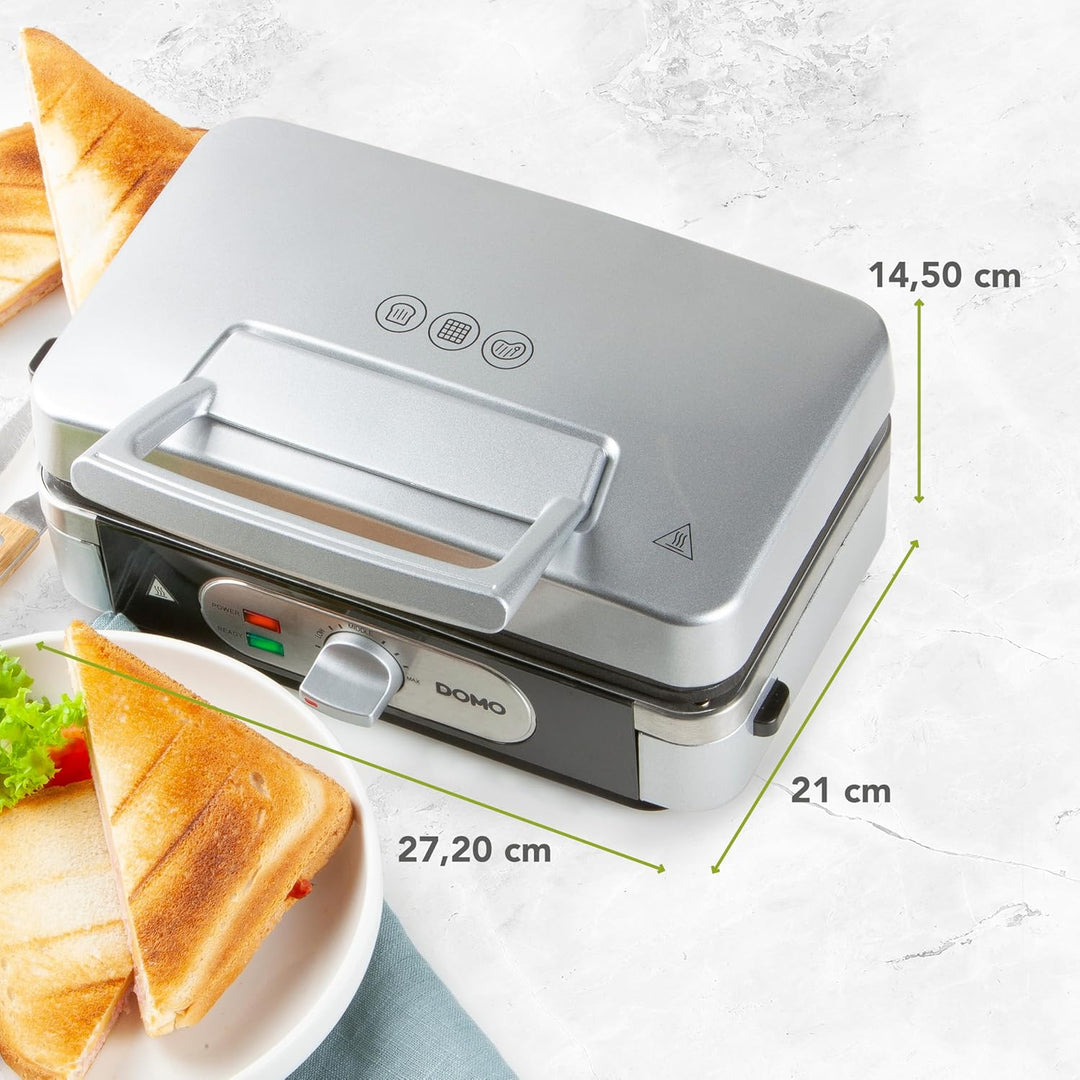 Domo DO9136C Sandwichtoaster 3-in-1, 1 Liter, Silber, Schwarz