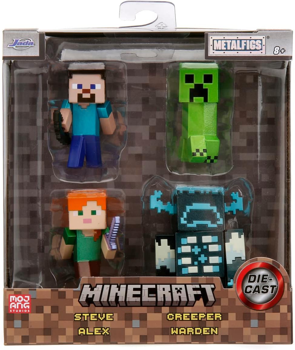Jada Toys Minecraft Figuren-Set (4 Stück) aus Metall - Sammelfiguren aus Minecraft Caves & Cliffs (S