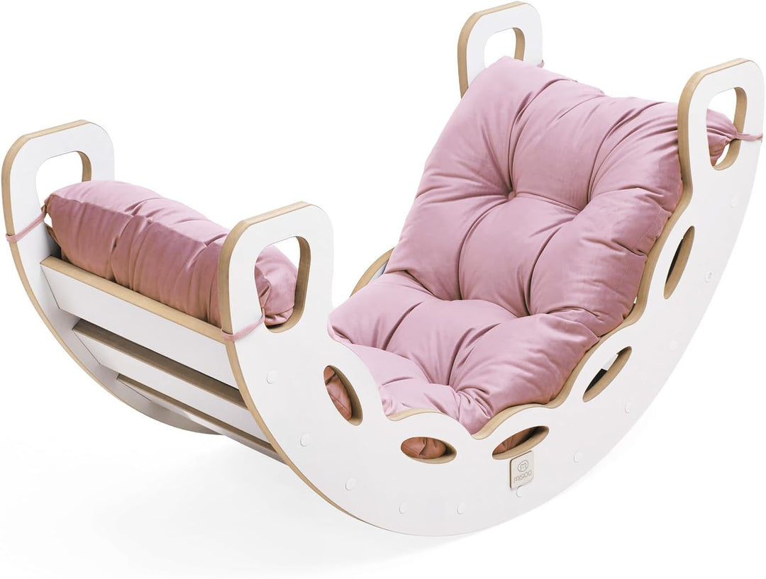 MISIOO Baby Wippe mit Spielbogen Holz für Kinder – Wippe Baby mit Kletterwand, Rutsche und Kissen Se