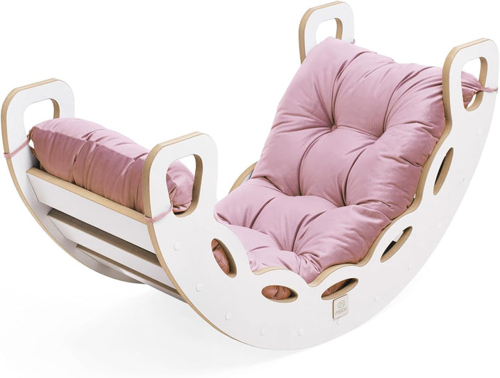 MISIOO Baby Wippe mit Spielbogen Holz für Kinder – Wippe Baby mit Kletterwand, Rutsche und Kissen Se