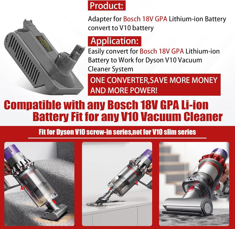 DEWDYS für Dyson V10 Akku Adapter für Bosch 18V GBA Akku auf für Dyson V10 Akku Cyclone V10 Animal V