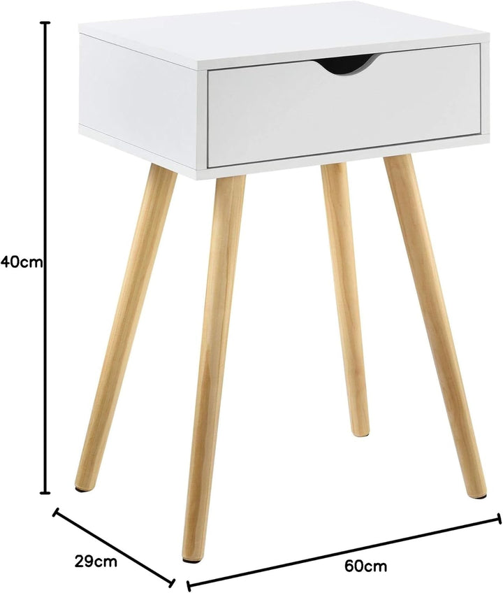 [en.casa] Beistelltisch mit Schublade Weiss Retro 60x40x30 cm Kommode Nachttisch Schubladentisch Nac