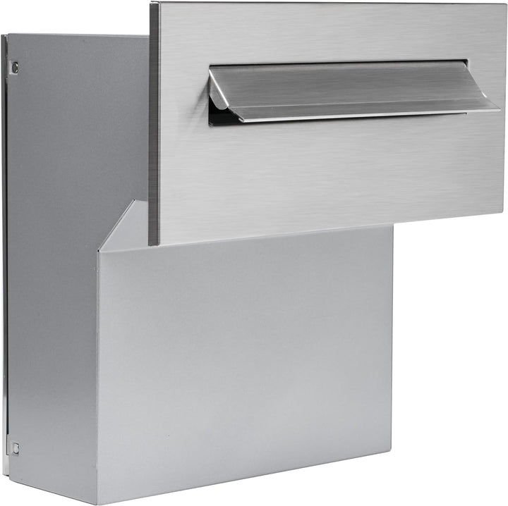 Mauerdurchwurf Briefkasten Edelstahl/Silber NEU Vorderteil + Hintertür V2A gebürstet 190-260 [mm] 3