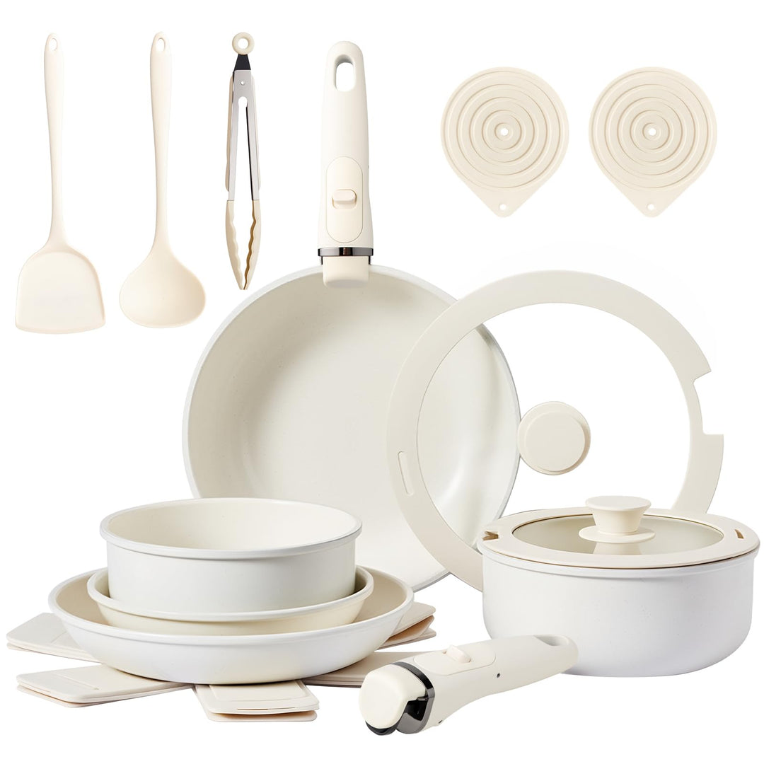 LEADZM Keramik Topfset Induktion，Pfannenset，Kochtopf Set mit Deckel，Induktions Töpfe Set，19-Teilig，A