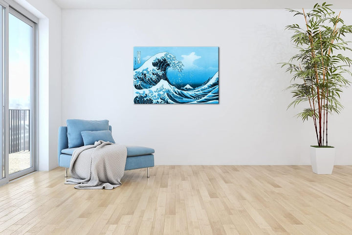 deyoli farbige Zeichnung einer Welle Format 80x60 Effekt: Monocrome Blau als Leinwandbild, Motiv fer