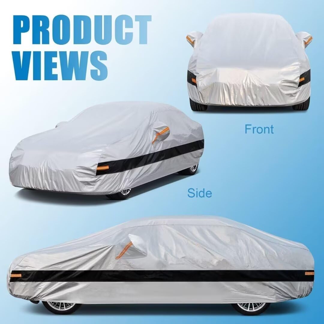 10 Schichten Autoabdeckung 100% Wasserdicht, Auto Abdeckplane für Vollgarage Regen Sonne Staub UV。Fi