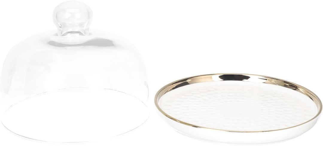 Cabilock Keramik Tortenplatte mit Tortenhaube Glas Snackteller Serviertablett Desserttablett Kuchenh