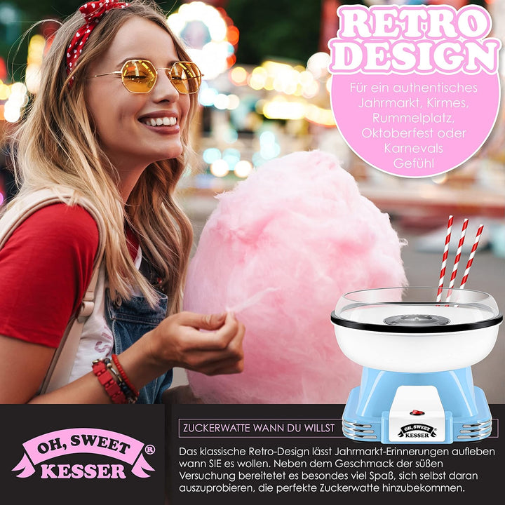 KESSER® Zuckerwattemaschine Set für Dein zuhause - Mit 30x Zuckerwatte Stäbchen & Messlöffel - Retro
