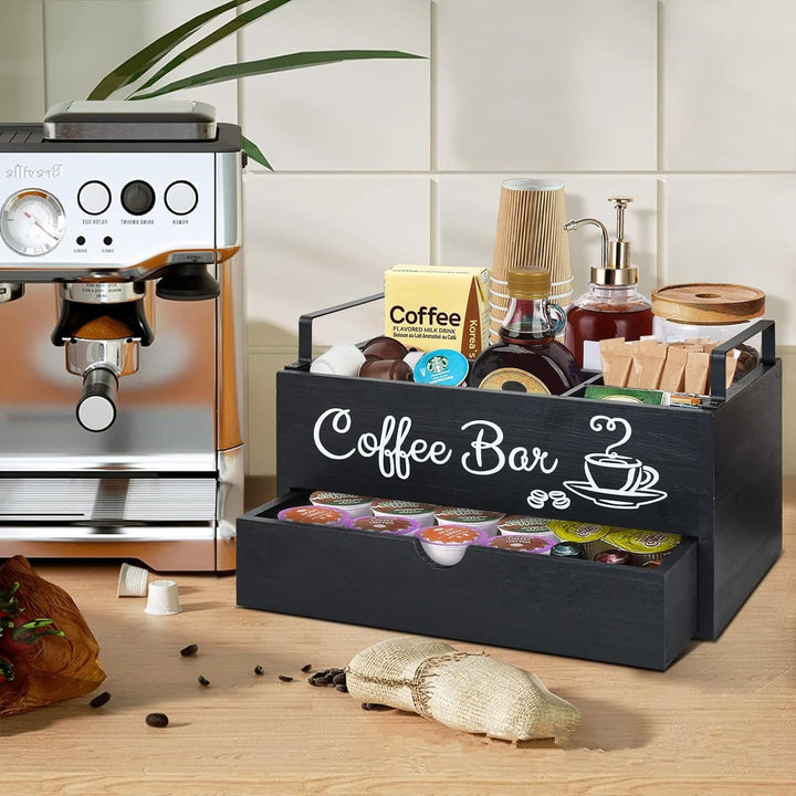 Kaffe Organizer aus Holz, hölzerne Kaffe-Bar-Zubehör-Organisator mit Schublade Landhaus Kaffee-Pods