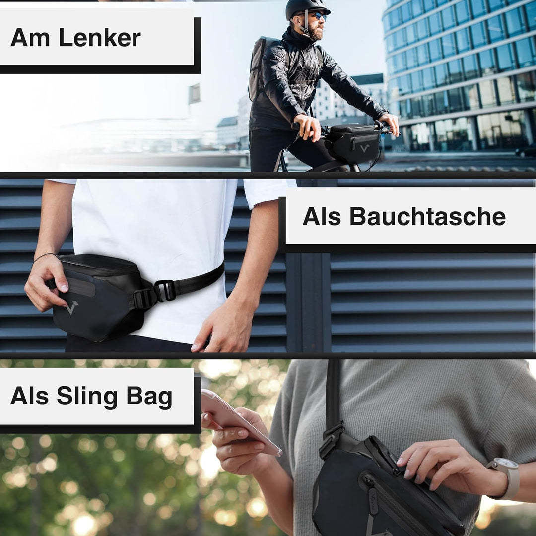 Valkental x KLICKfix 3in1 Lenkertasche 4L, Handyfach, Ebike geeignet | Vollreflektierend für hohe Si