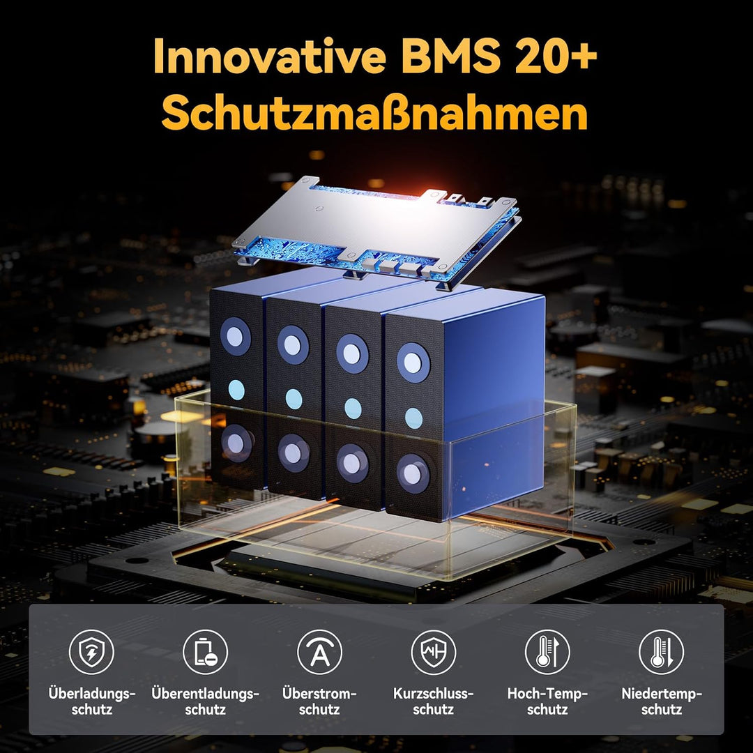Power Queen 12V 100Ah TM Bluetooth LiFePO4 Batterie, Tieftemperaturabschaltung, Max. 15000 Zyklens,