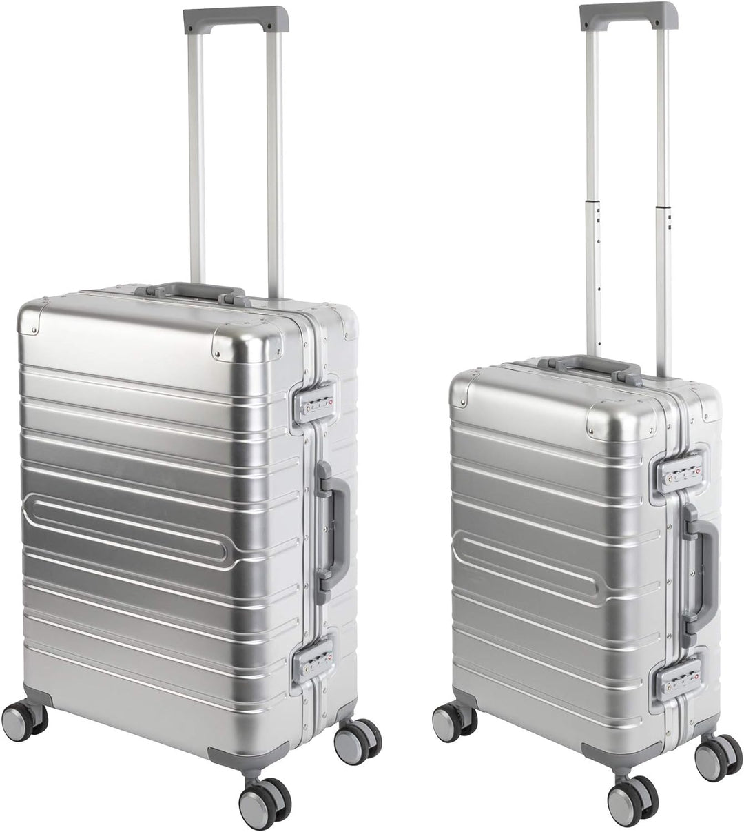 Travelhouse Oslo Alu Reisekoffer Silber S-55cm & M-65cm Hartschalenkoffer Reise Trolley Koffer Set S