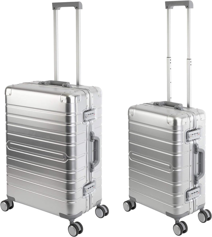 Travelhouse Oslo Alu Reisekoffer Silber S-55cm & M-65cm Hartschalenkoffer Reise Trolley Koffer Set S