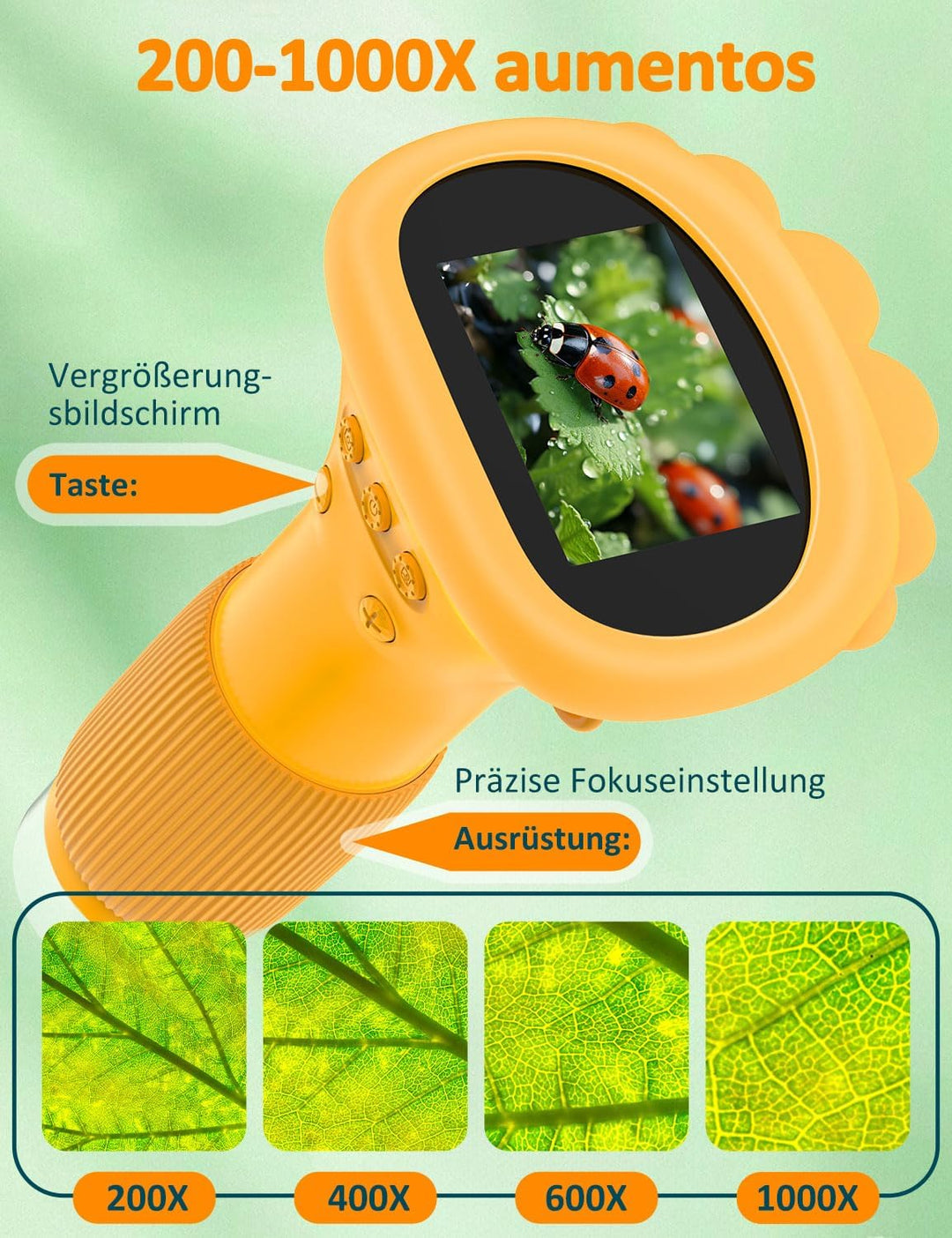 OUTACT Digital Microscope für Kinder, Mikroskop Handy mit 8 Einstellbaren LED Lichts,50-1000x Digita