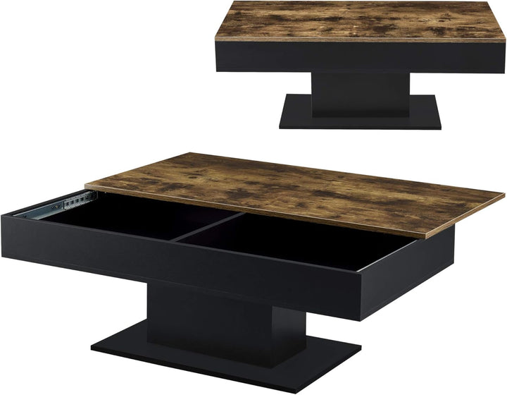 [en.casa] Couchtisch Lünen Wohnzimmertisch mit Stauraum Holzoptik Schwarz Truhentisch Sofatisch mit