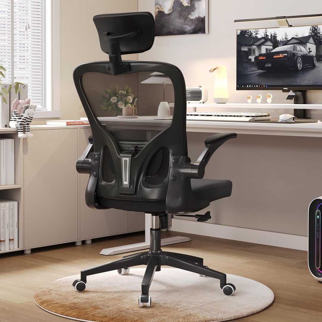 Monhey Ergonomischer Bürostuhl – Verstellbarer Schreibtischstuhl mit Lendenstütze, Kopfstütze, klapp