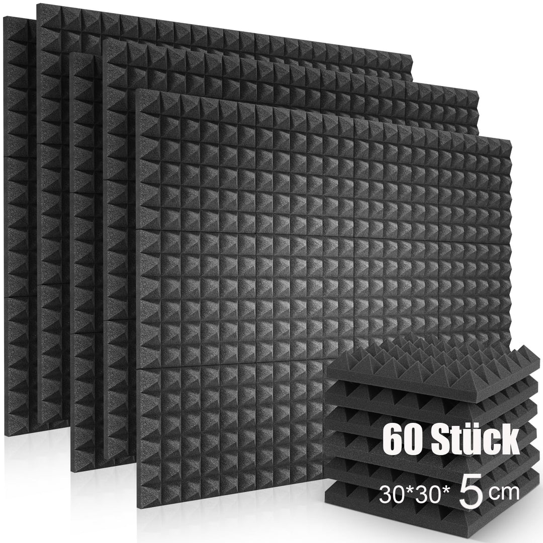 60 Stück Akustikschaummatten Schaumstofffliesen Schalldämmmatte Schalldämmung 30 x 30 x 5 cm für Wan