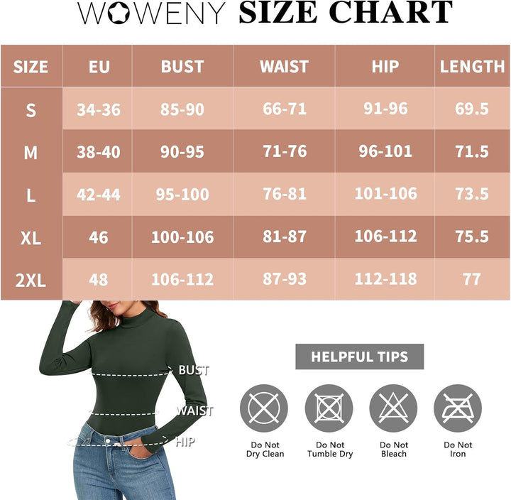WOWENY Damen Body Langarm mit Stehkragen - Thermo Bodysuit Fleece Oberteile Shirts Rolli Pullover Ro