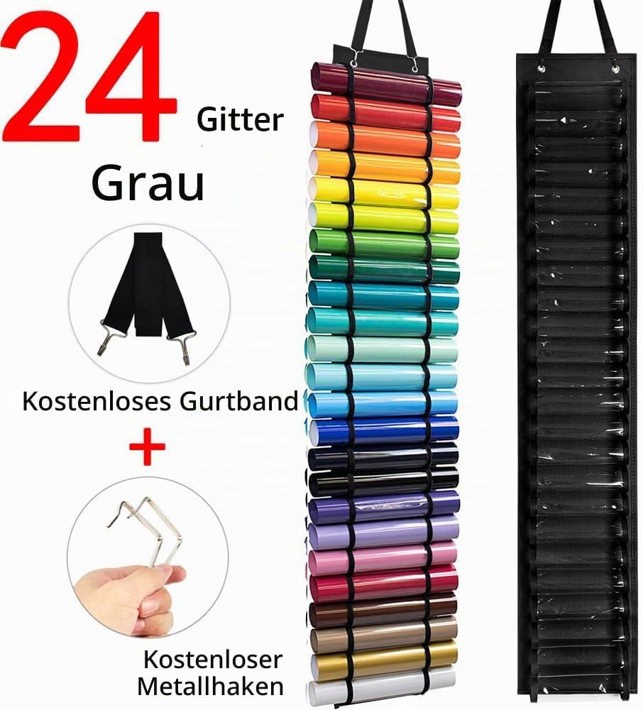 Wnddle Vinyl Rollen Organizer, Vinyl-Aufbewahrungsregal mit 24 Fächern, Vinyl-Rollenhalte, Vinyl Auf