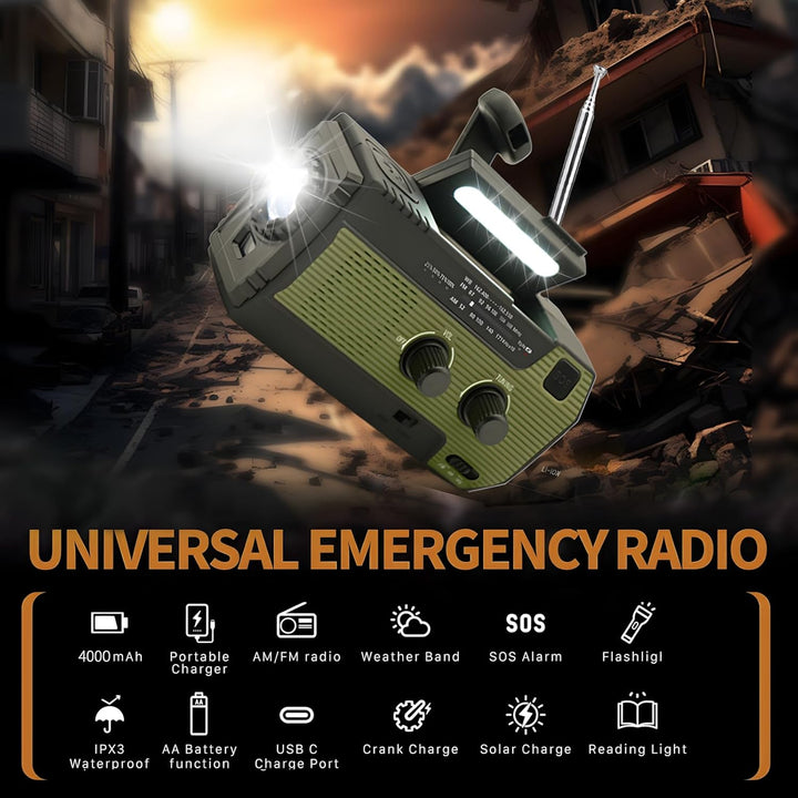 Notfall-Solar Radio,Solarbaby Selbstbetriebenes Kurbelradio mit LED-Taschenlampe, SOS-Alarm,AM/FM We