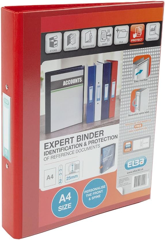 Emgee Ringmappe PVC mit transparenter Fronttasche 2 O-Ringe 25 mm A4 10 Stück rot, rot