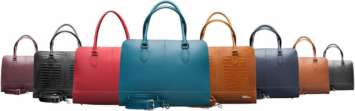Su.B Laptoptasche 15,6 Zoll für Damen, Umhängetasche aus SpaltLeder mit Schulterriemen und Kofferban