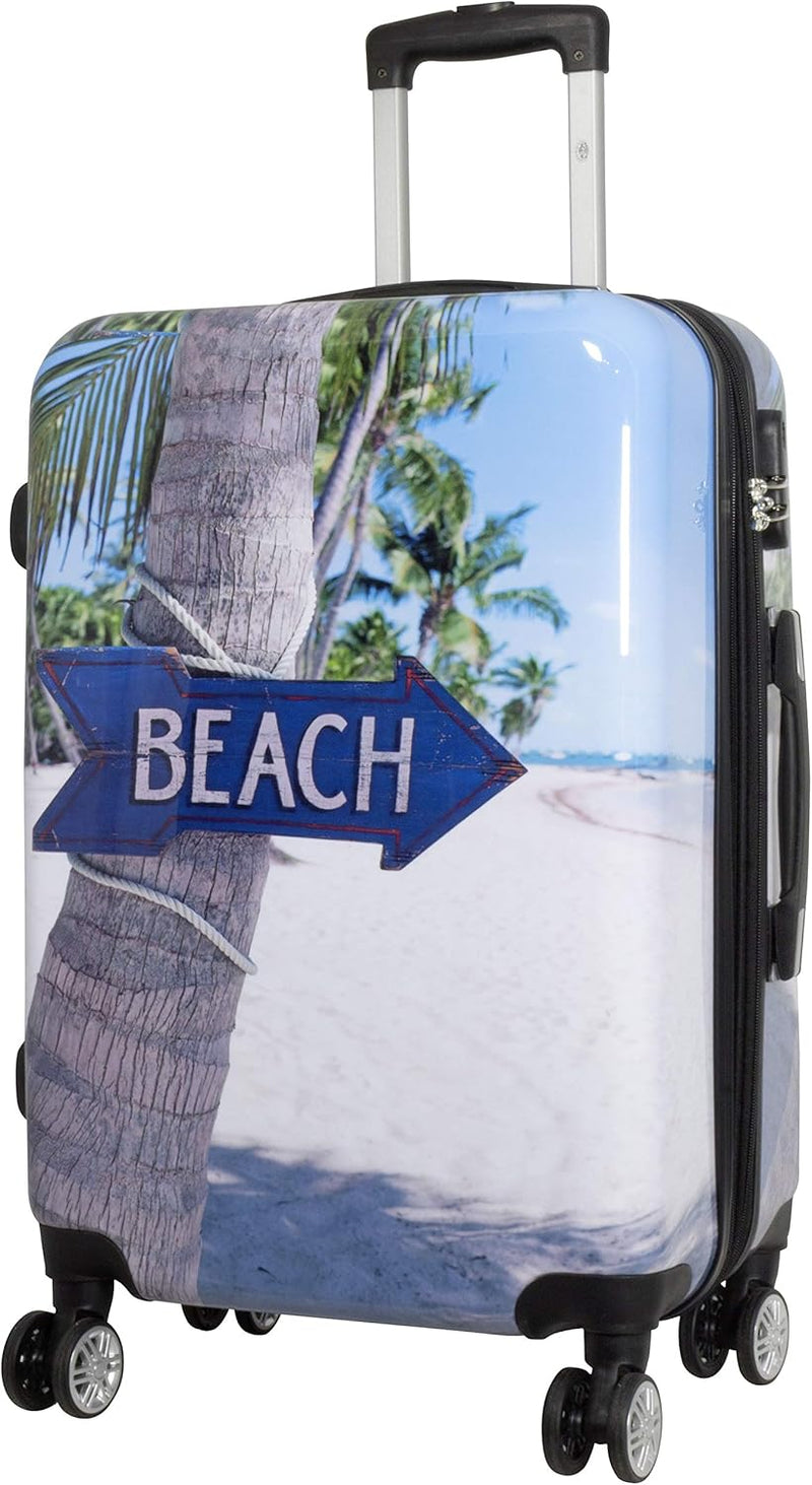 Trendyshop365 Hartschale City-Koffer mit Motiv Beach 67 Zentimeter 66 Liter 4 Räder Bunt Strand Zahl