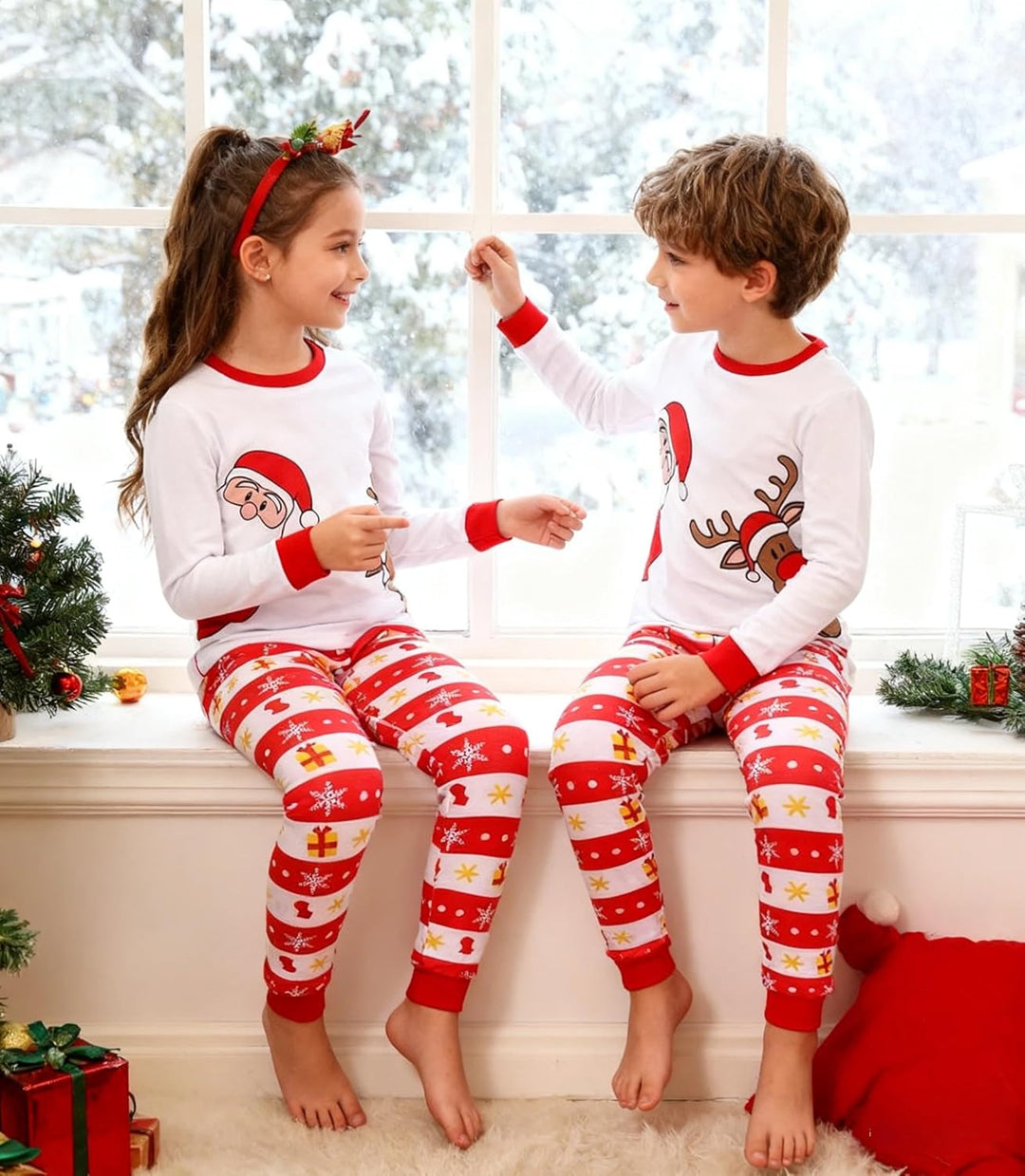 Weihnachts Schlafanzug Kinder Unisex Jungen Mädchen Weihnachten Nachtwäsche Langarm Baumwolle Christ