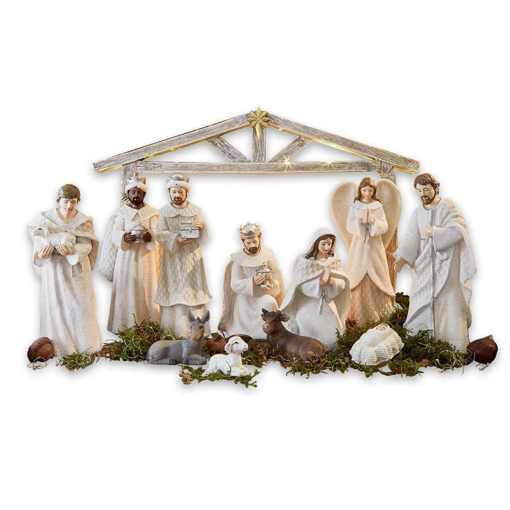 LOBERON® Krippenfiguren 12er Set Santo, Weihnachtsdeko, Polyresin, H/B/T ca. 25/38 / 5 cm, Creme, Cr