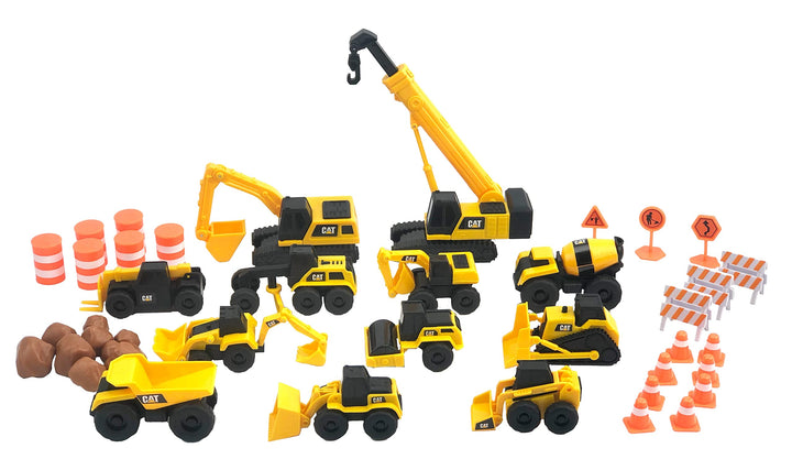 CAT® Construction Little Machines Mega-Set I Mit 40 Teilen I Enthält Fahrzeuge, einen Kran, Verkehrs