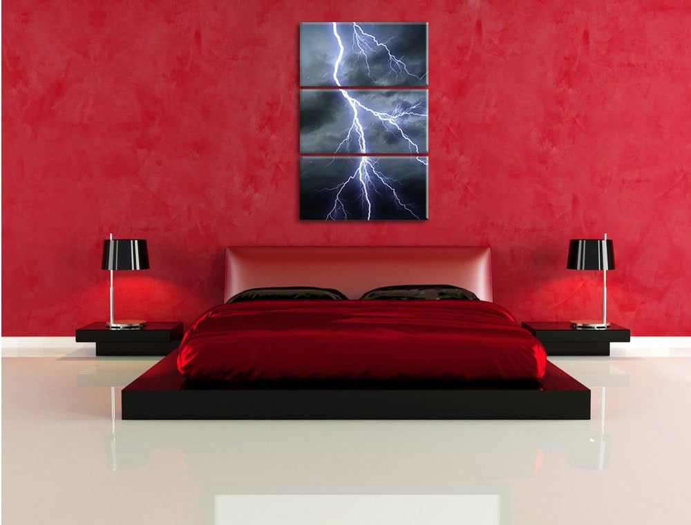 Pixxprint Gefährlicher Blitz am Gewitterhimmel 3-Teiler Leinwandbild 120x80 Bild auf Leinwand