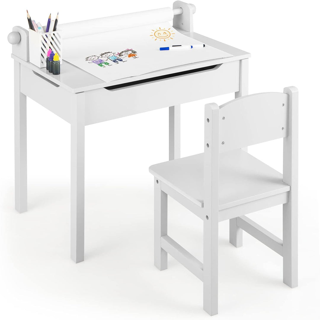 DREAMADE Schreibtisch Kinder mit Stuhl, Schülerschreibtisch aus Holz, Jugendschreibtisch, Kindertisc