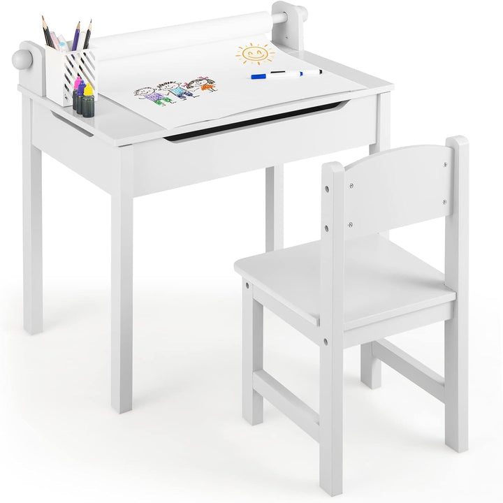 DREAMADE Schreibtisch Kinder mit Stuhl, Schülerschreibtisch aus Holz, Jugendschreibtisch, Kindertisc