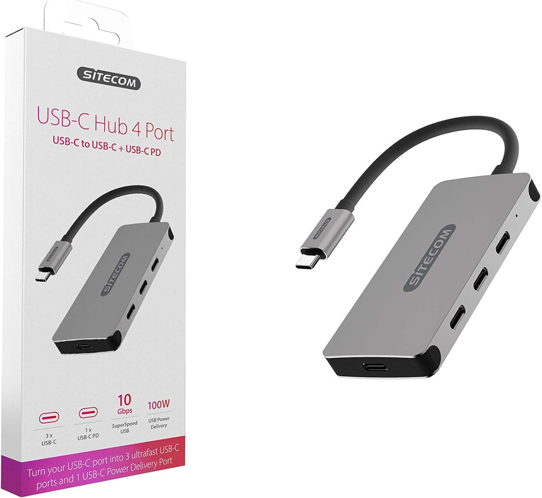 Sitecom CN-386 USB-C Hub 4 Port | USB-C auf 3X USB-C + 1x UBS-C Power Delivery Port Adapter mit 10 G