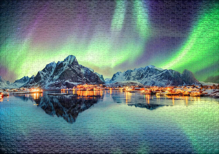 Ulmer Puzzleschmiede - Puzzle „Lichtertanz des Nordens“ - klassisches 1000 Teile Puzzle – norwegisch